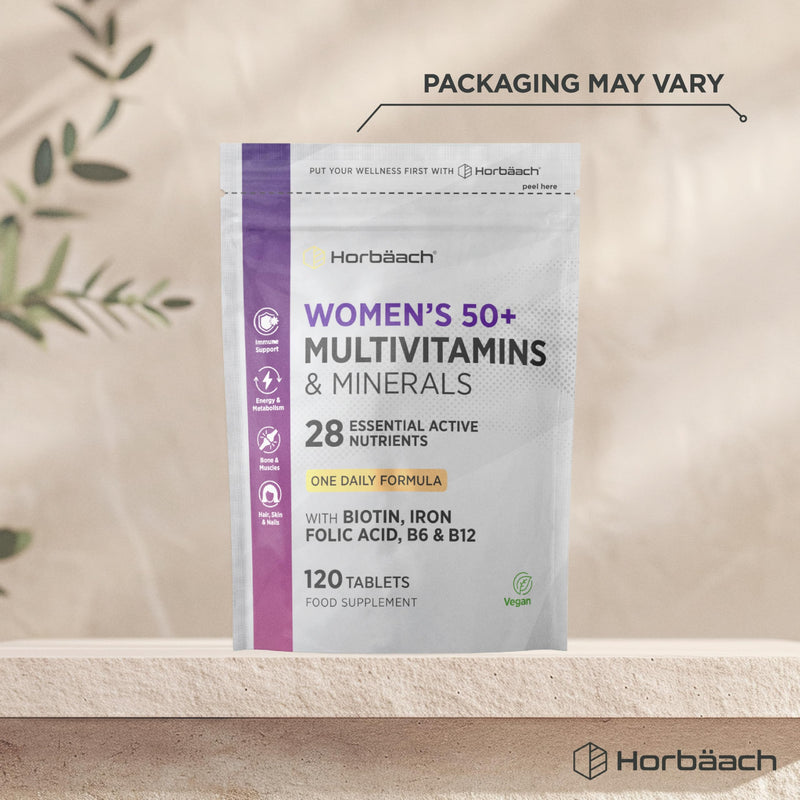 Multivitamins for Women 50+ | 4 Months Supply | 28 Essential Vitamins & Minerals Including Biotin, Iron, Folic Acid, B6, B12, Calcium, Zinc, Vitamin C & More! | 120 Vegan Tablets | by Horbaach
