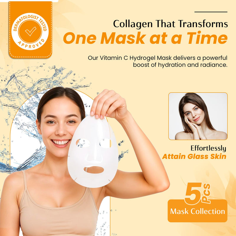 Vitamin C Face Mask – Overnight Hydrogel Care for Dark Spots, Fine Lines & Dry Skin – Dermatologist Tested, Anti-Aging, Korean Skin Care – Clean Beauty, Glass Skin Glow – Pack of 10 Vitamin C (Pack of 10)