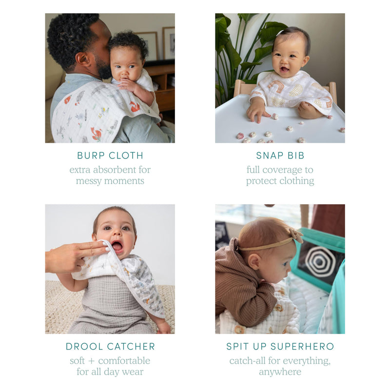 [Australia] - aden + anais Silky Soft Bamboo Viscose Burpy Bib – Multi-Use, Absorbent 4-Layer Burp Cloth and Full-Coverage Snap-Closure Baby Bib in One, 22.5” X 11”, 2-Pack, French Floral 
