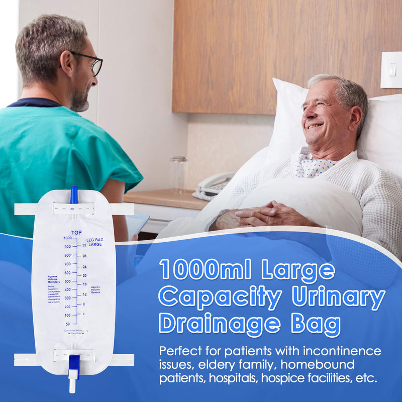 [Australia] - Geiserailie 5 Pack 1000ml Leg Bag Urinary Drainage Bag with Anti Reflux Valve, 33.8oz Large Capacity Urine Leg Catheter with Cloth Straps, Easy Flip Drain, Urinary Catheter for Men, Women 