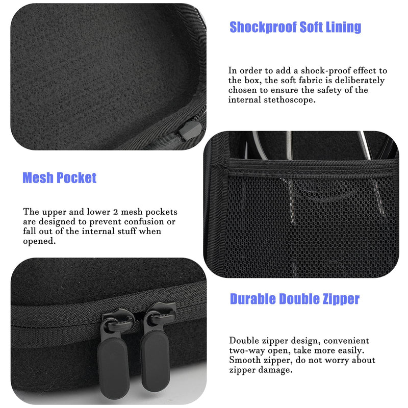 [Australia] - Stethoscope Case for 3M Littmann Classic III,Stethoscope Bag for Lightweight II S.E,Cardiology IV,Extra Room for Doctor & Nurse Accessorie Black Felt-Black 
