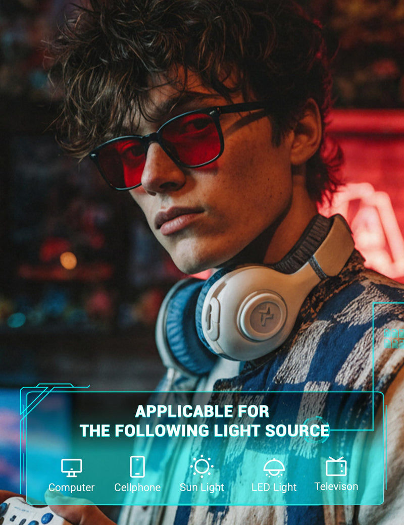 [Australia] - TIJN Sleep Glasses with Blue Green Light Blocking, Red Light Lens for Computer Gaming, Screen Fatigue & UV Protection (02)-(max Protect- Red Lens) Black 