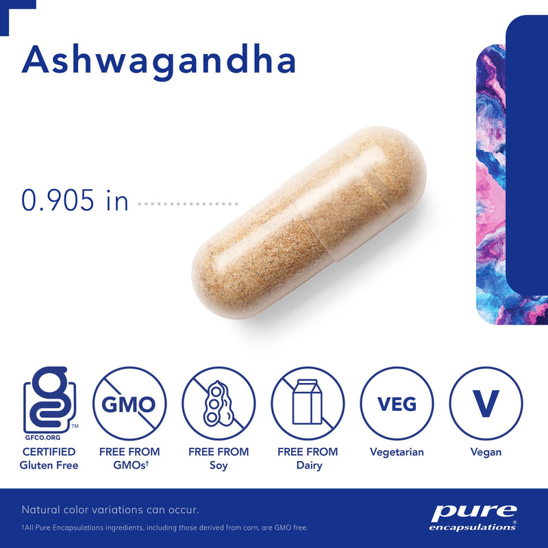 [Australia] - Pure Encapsulations Ashwagandha - 500 mg Ashwagandha Extract - Metabolism & Stress Support - Immune Support - GMO Free & Vegan - 60 Capsules 60 Count (Pack of 1) 