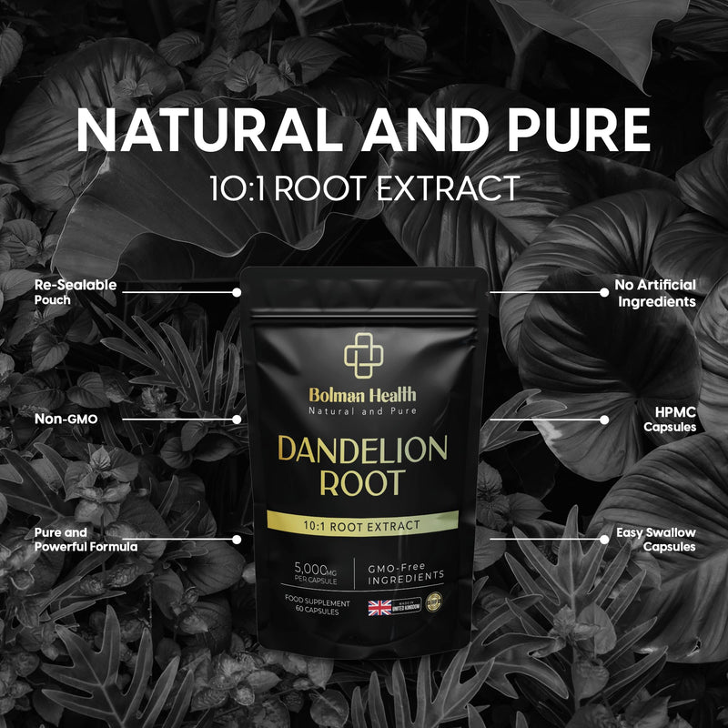 Dandelion Root Capsules | 500mg 10:1 Extract (Equivalent to 5000mg Root) | Taraxacum officinale | Supports Digestion & Liver Function | 60 Vegan Capsules | Non-GMO | Gluten-Free