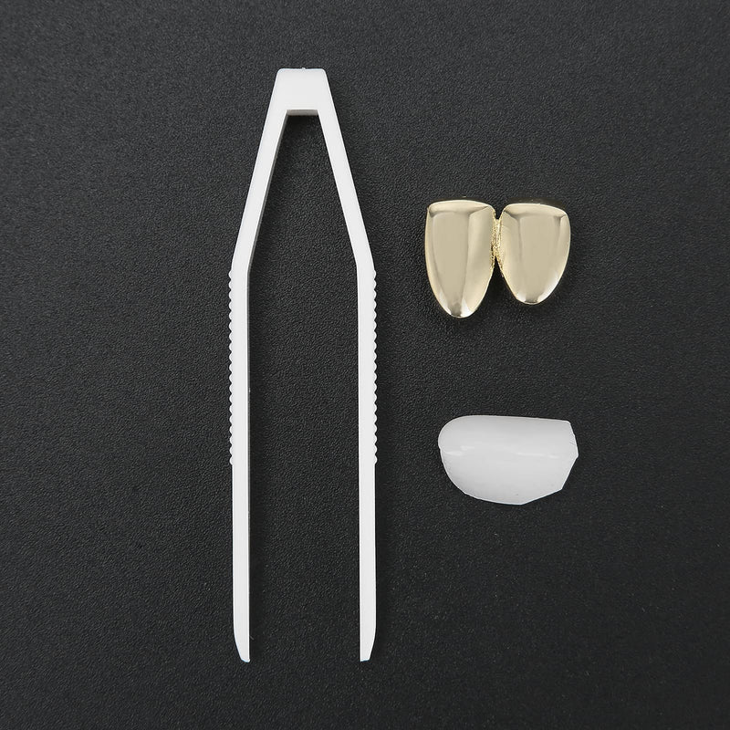 [Australia] - Brass Plating Braces, Fashionable Metal Double Tooth Decoration Jewelry for Halloween Hip-Hop Street Party(Gold) 