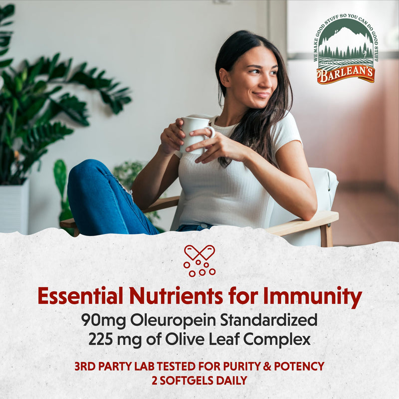 [Australia] - Barlean's Olive Leaf Complex Softgels Immune Support Supplement with 90 mg Oleuropein Antioxidants, Concentrated Heart Health & Immunity Booster Pills, 120 Count Natural Olive Leaf Softgel 120 Count (Pack of 1) 