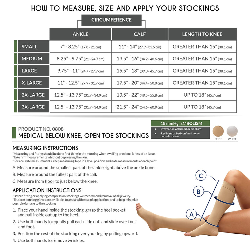 [Australia] - Truform Surgical Stockings, 18 mmHg Compression for Men and Women, Knee High Length, Open Toe, White, Large Large (1 Pair) 