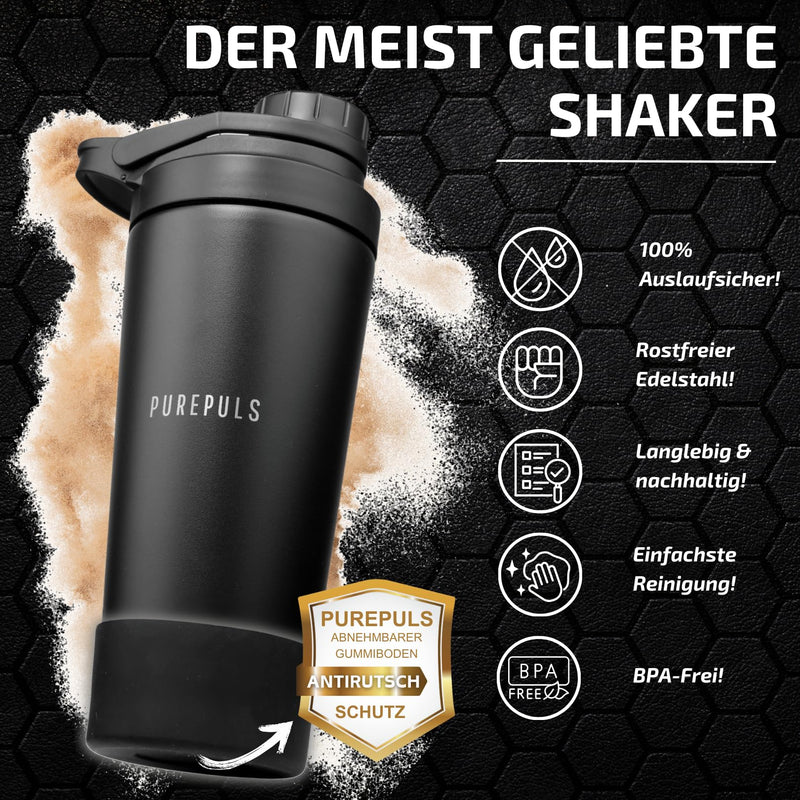 [Australia] - PUREPULS NEW Protein Shaker Stainless Steel 750ml | Leak-proof protein shaker | Insulated Thermo Fitness Shaker for Protein Shakes & Sports Drinks | Stainless steel shaker perfect for every athlete in the gym 