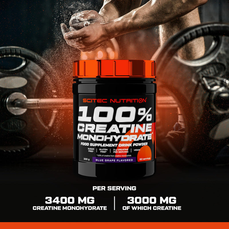 Scitec Nutrition 100% Creatine Monohydrate – Vegan – 3g per Serving – Performance Boost for High-Intensity Workouts – 300 g, Blue Grape
