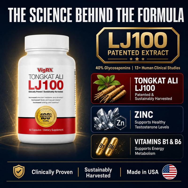 VigRX Tongkat Ali LJ100 for Men - Patented Eurycoma Longifolia with Zinc & B Vitamins - Supports Male Vitality, Energy & Performance - 60 Capsules