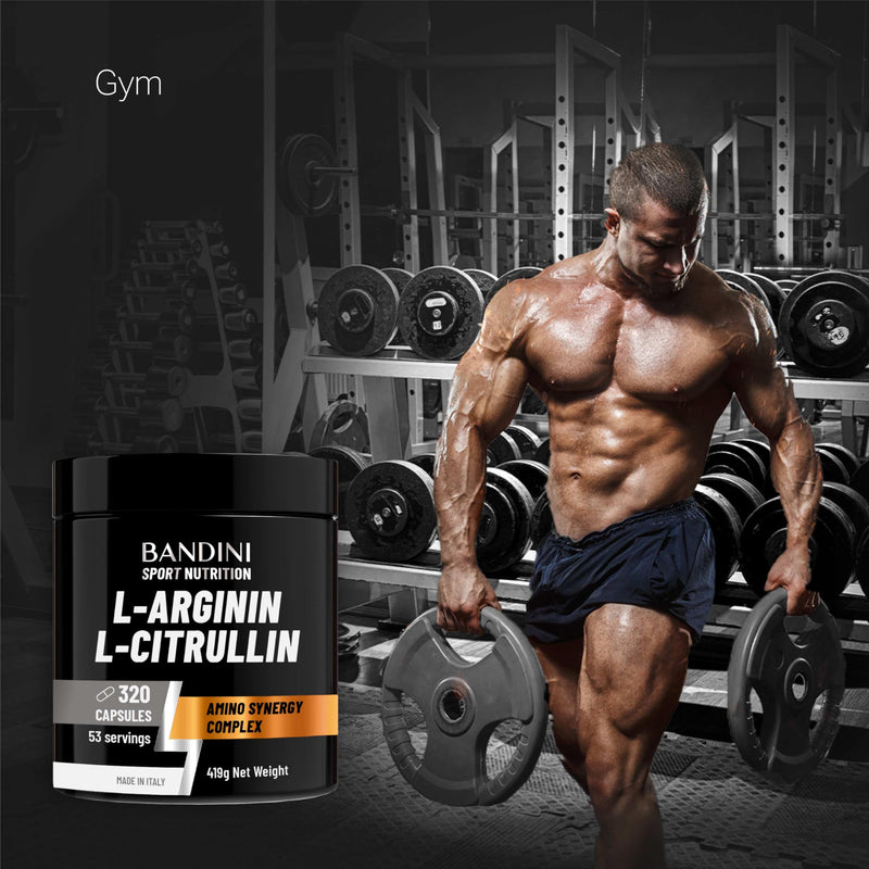 Bandini® L-Arginine + L-Citrulline 320 Capsules (1100 mg per Capsule), Arginine + Citrulline Malate Complex High Strength for Pre-Workout, Gym, Endurance, Muscle Recovery, Semi-Essential Amino Acids