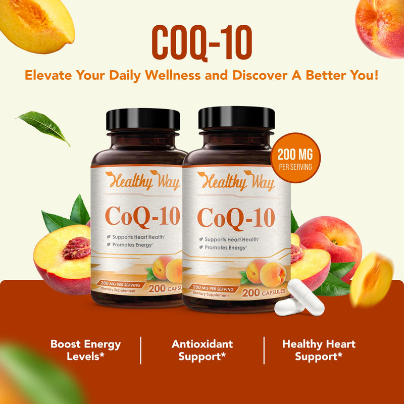Coenzyme Q10 200mg CoQ10 Supplement - Once Daily Coq 10 200mg Powder Capsules for Healthy Heart Antioxidant and Energy Support - Non-GMO Quick Absorption Ubiquinone Q10 Coenzyme (400 Servings) 200 Count (Pack of 2)