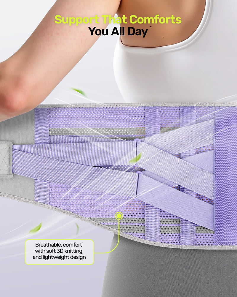 [Australia] - Back Brace for Lower Back Pain Women with 9X Support System, Ergonomic Lumbar Support for Pain Relief, Breathable Mesh Design with 3D Silicone Pad for Sciatica, Purple Size M (Waist: 33.5"-39.4") Medium (Waist: 33.5"-39.4") 