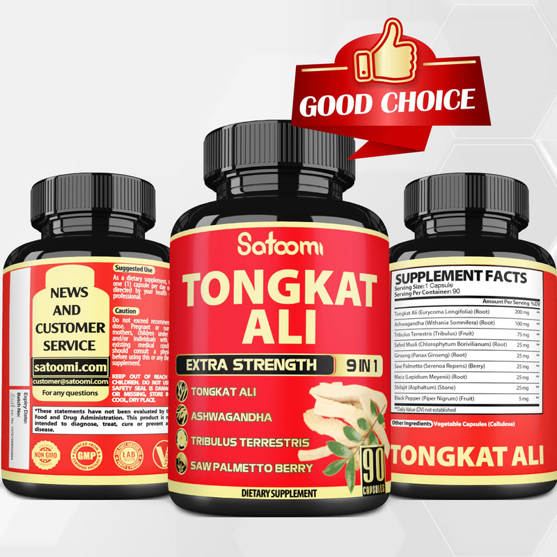 [Australia] - Satoomi 9in1 Tongkat Ali Root Extract - Ashwagandha, Tribulus Terrestris - 90 Capsules for 3 Months - Support Strength, Energy & Healthy Immune 90 Count (Pack of 1) 