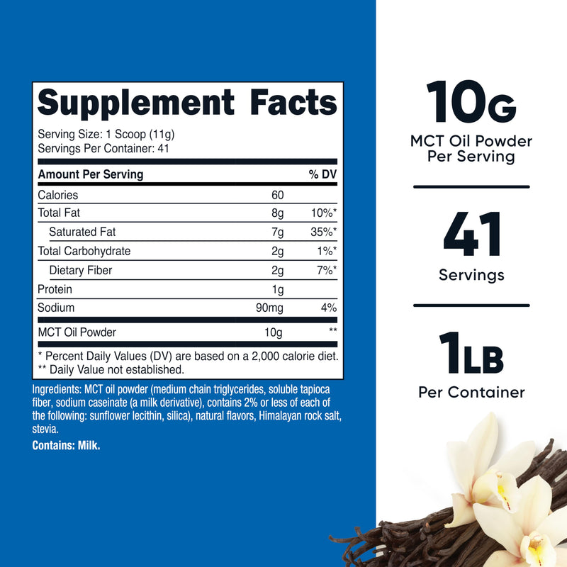 [Australia] - Nutricost Premium MCT Oil Powder (1 LB, Vanilla) - Best for Keto, Ketosis, and Ketogenic Diets - Zero Net Carbs, Non-GMO and Gluten Free, Medium Chain Triglyceride 