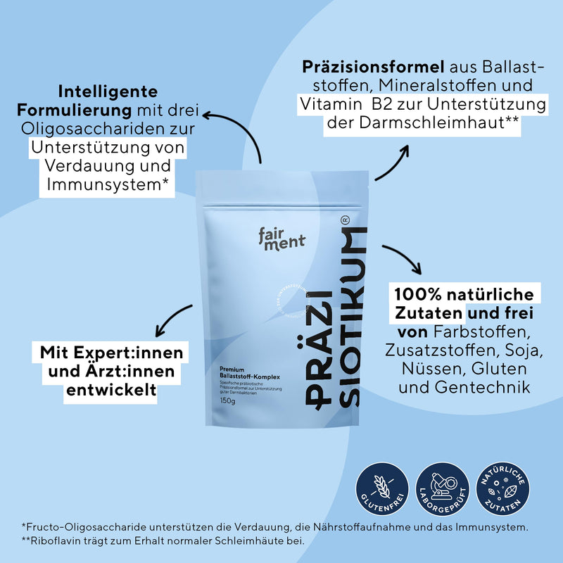 [Australia] - fairment Präziotitikum® - Premium fiber complex | Easy to use | Developed with experts | Without additives | Lactose-free, gluten-free | 30 day supply | 150g fiber powder 1 pack 