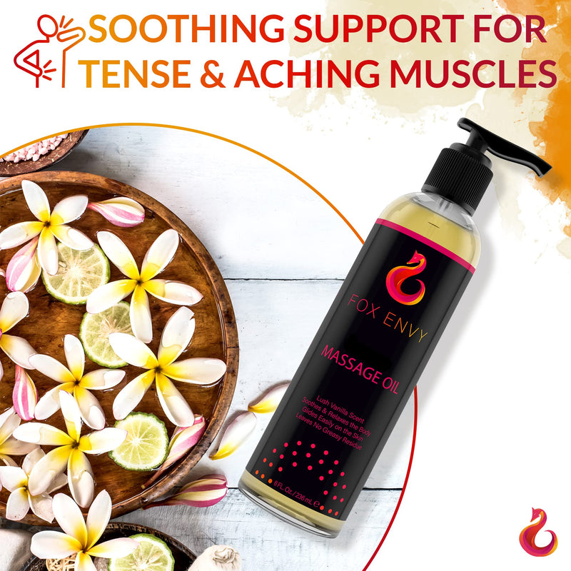 [Australia] - Body Massage Oil: Massage Oil for Massage Therapy, Premium Massaging Oil-Lush Vanilla Scent with Jojoba & Coconut, Therapeutic Oil 1Bottle, 8 fl oz 