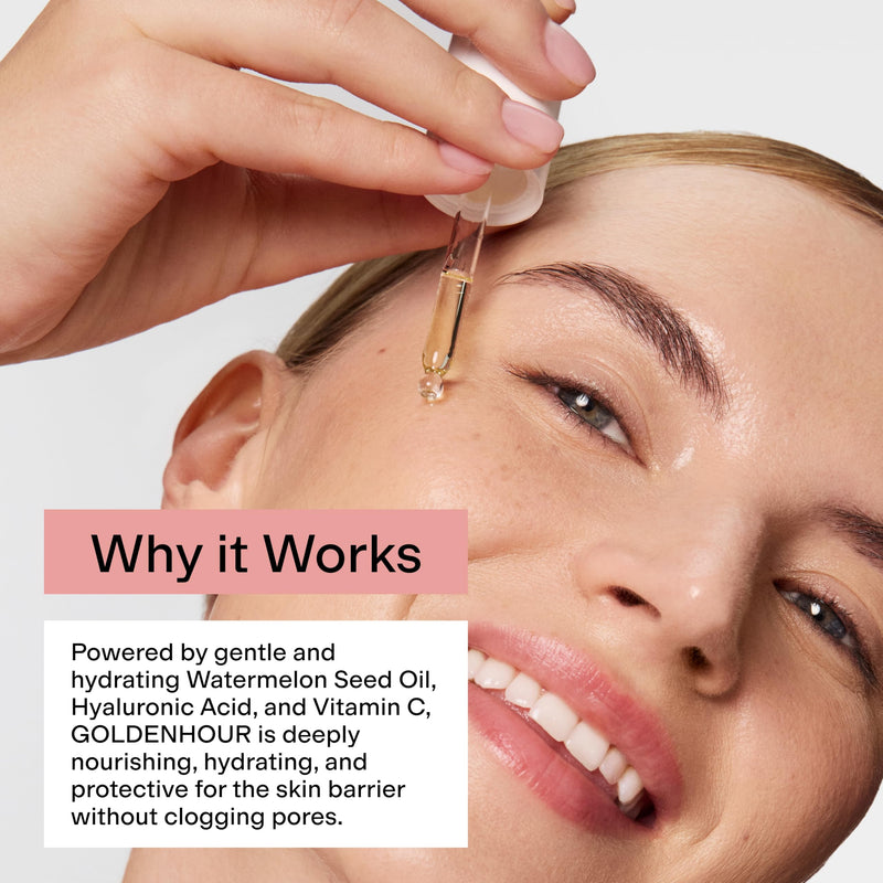 CLEARSTEM GOLDENHOUR Hydrating Facial Oil - Plumping Face Oil for Women for Deep Face Hydration - Non-Comedogenic Vitamin C Oil for Skin with Hyaluronic Acid and Watermelon Seed for Glowing Skin 1 Fl Oz