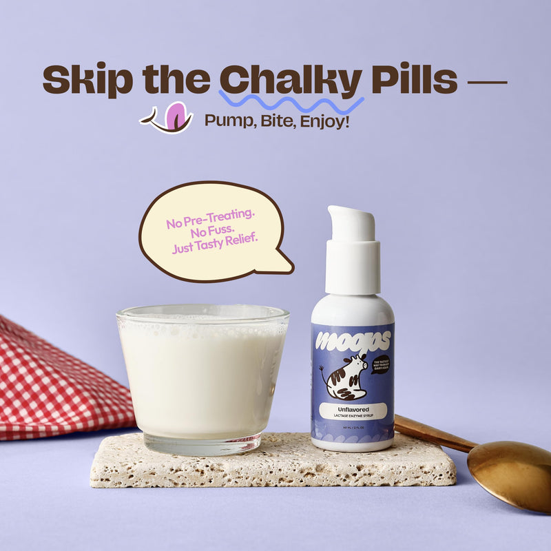 [Australia] - Moops Liquid Lactase Enzyme Syrup 2oz ‚Äì Pure and Unflavored Flavor ‚Äì 10,000 FCC Units for Fast Acting Dairy Relief ‚Äì Customizable Dosing for Lactose Intolerance ‚Äì Portable Twist-to-Lock Pump 