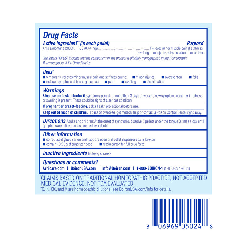 Boiron Arnica Montana 200CK Homeopathic Medicine for Pain Relief, Muscle Pain & Stiffness, Swelling from Injuries, & Bruises - 3 Count (240 Pellets) (Pack of 2) 240 (Pack of 2)