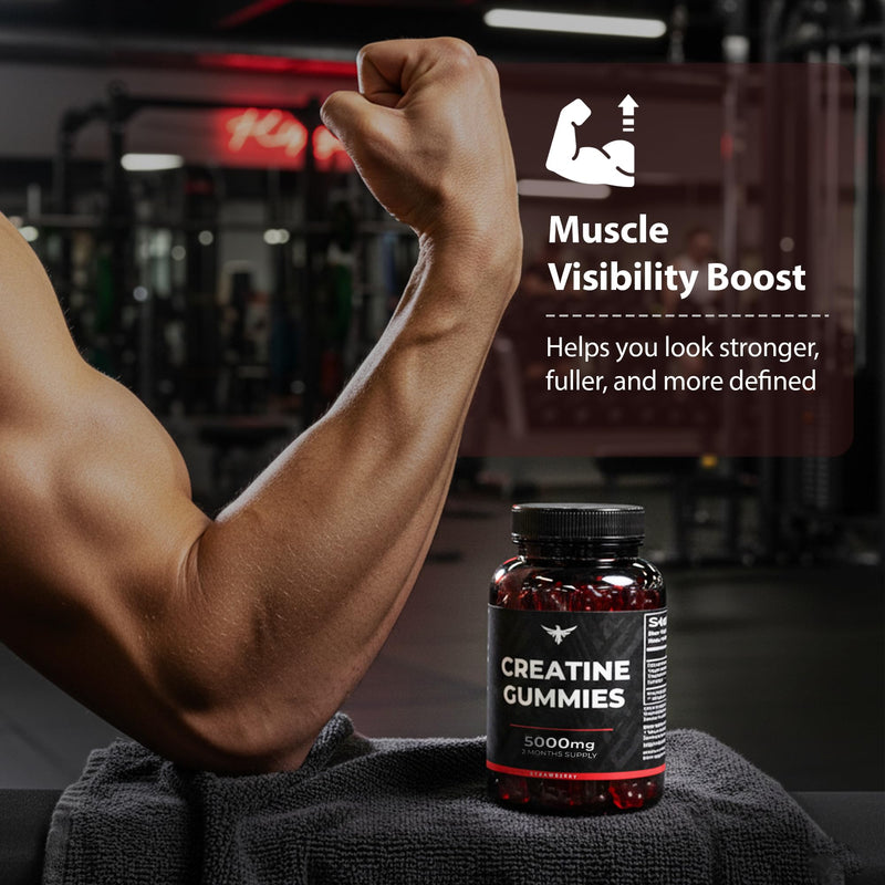 Creatine Gummies 5000mg | Creatine Monohydrate Gummies – Chewable Creatine Supplement for Men & Women | 120 Vegan Gummies Easy Pre & Post Workout Gym Support for Performance and Muscle Power Strawberry