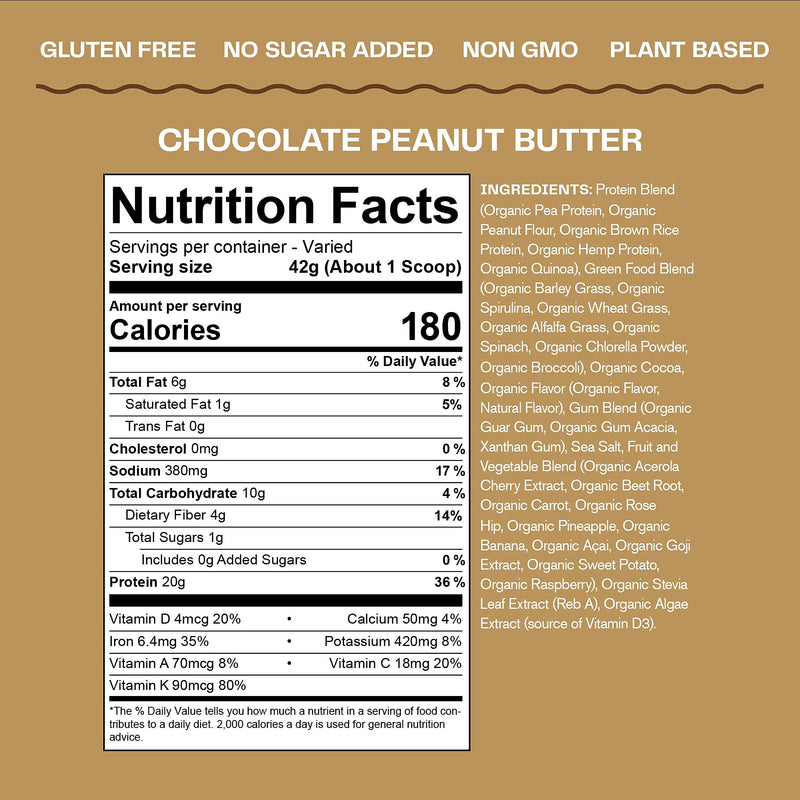 Amazing Grass Organic Plant Protein Blend: Vegan Protein Powder, New Protein Superfood Formula, All-in-One Nutrition Shake with Beet Root, Chocolate Peanut Butter, 10 Servings, 14.8 Ounce (Pack of 1) 14.8 Ounce (Pack of 1)