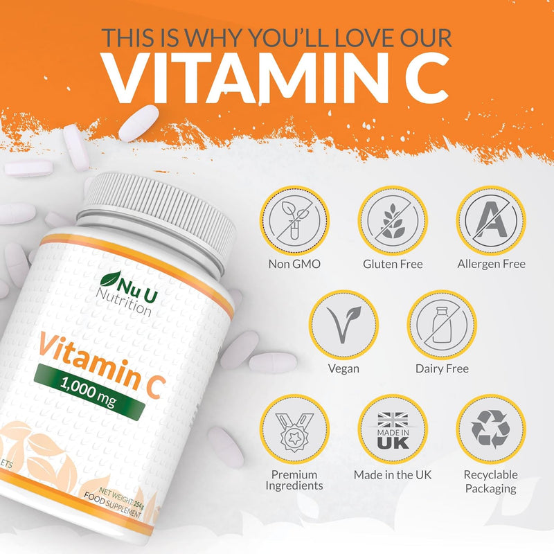 [Australia] - Vitamin C 1000mg | 180 Premium Tablets (6 Month’s Supply) | High Dose Quality Ascorbic Acid | Suitable for Vegetarian & Vegans| Made in The UK by Incite Nutrition® 