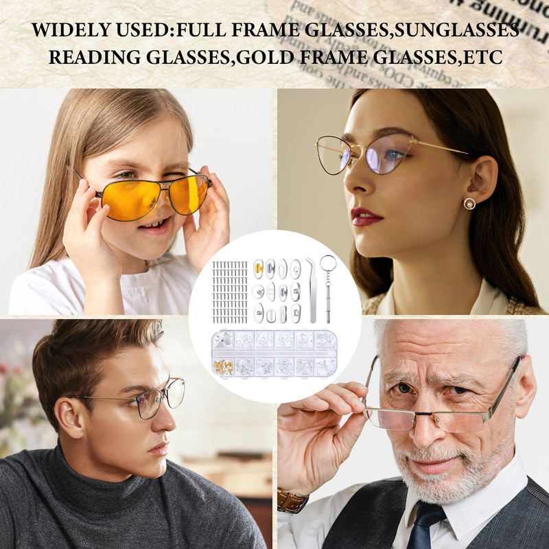 [Australia] - 60 pairs of glasses nose pads, glasses nose pads silicone 12 styles, 5 pairs of each style, non-slip nose pads for glasses. The set contains 80 screws, tweezers and small screwdrivers 
