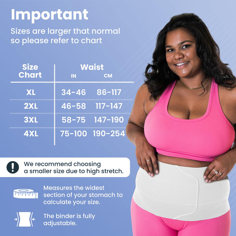 QORE LOGIQ Plus Size Abdominal Binder Post Surgery - C Section Belly Binder, Postpartum Belly Band, Adjustable 9" Compression Wrap for Stomach & Hernia Belt, White 4XL 4X-Large