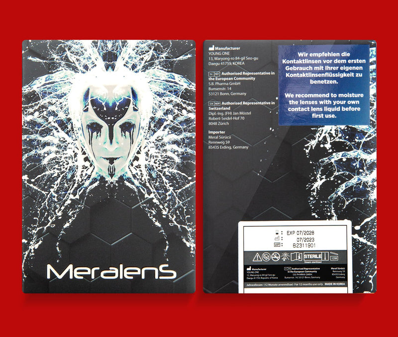 [Australia] - Colored contact lenses annual lenses Meralens 1 pair of red devils Crazy Fun red devil. Top quality for carnival, carnival, carnival, Halloween with contact lens case without strength 