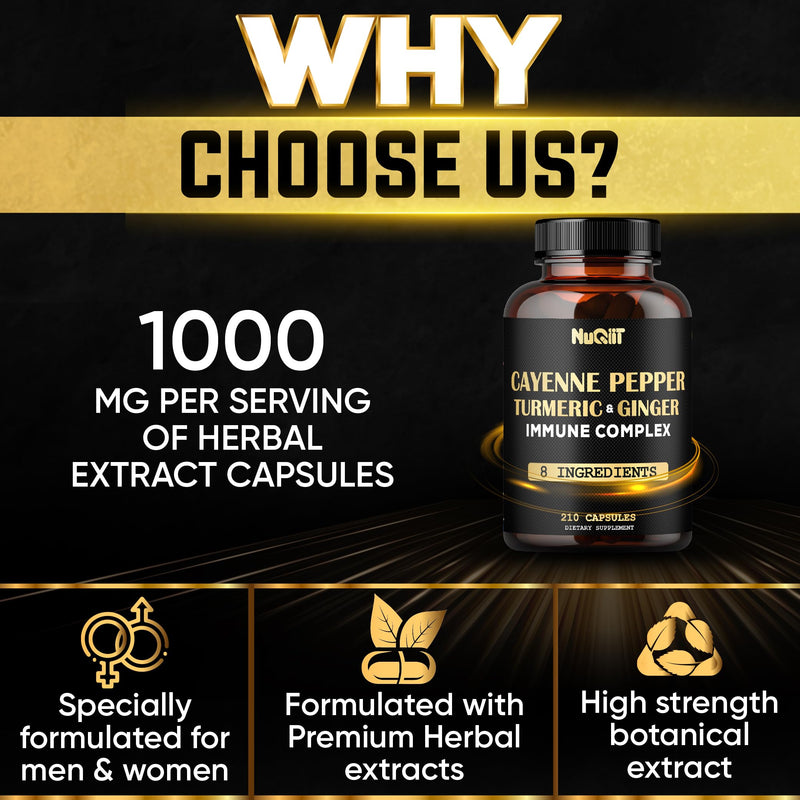[Australia] - 210 Pills - Cayenne Pepper Capsules Organic with Turmeric, Ginger, Immune Support Complex as Elderberry, Echinacea, Garlic Bulb - Digestion, Heart Health & Body Management 