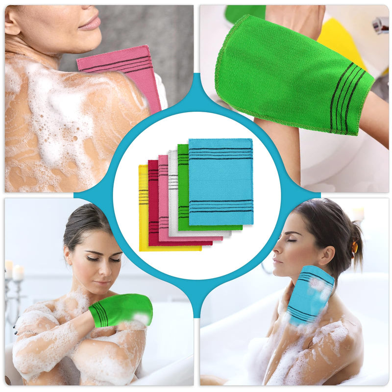 [Australia] - Pack of 6 Exfoliating Washcloth Gloves Asian Double-Sided Scrubbing Washcloth Exfoliating Gloves Reusable for Deep Clean Dead Dry Skin Cells Remove Skin Dirt 
