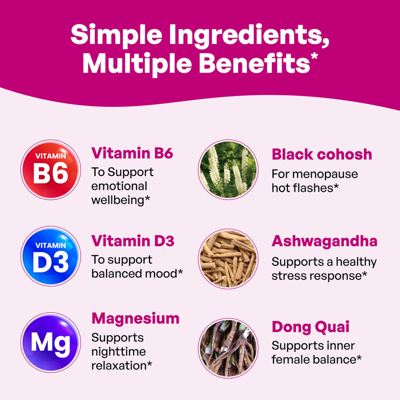 Menopause Support Supplements for Women, Black Cohosh Ashwagandha 60 Count | Vitamins D3, B6, B12, Magnesium, Dong Quai, Chaste Tree Berry, Gluten-Free Capsules, Made In USA Supplement By Sandhu's #1 Menopause Support 60 Count (Pack of 1)