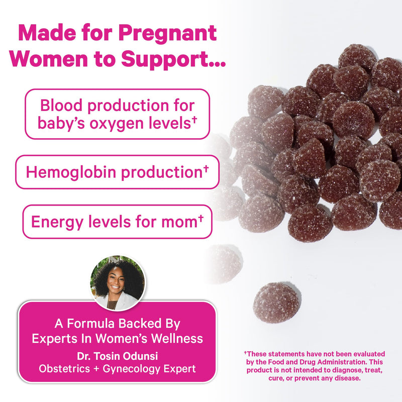 Pink Stork Prenatal Iron Supplement Gummies for Women, 20 mg, 60 Count | With Vitamin C for Absorption, Grape Flavor, Eases Iron Deficiency, Supports Energy + Oxygen Transport