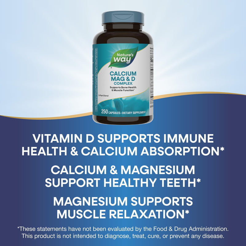 Nature's Way Calcium Magnesium & Vitamin D3 Complex, Healthy Bones & Teeth, Muscle Function and Relaxation*, Gluten Free, 250 Capsules (Packaging May Vary) - 2 Pack 250 Count (Pack of 2)