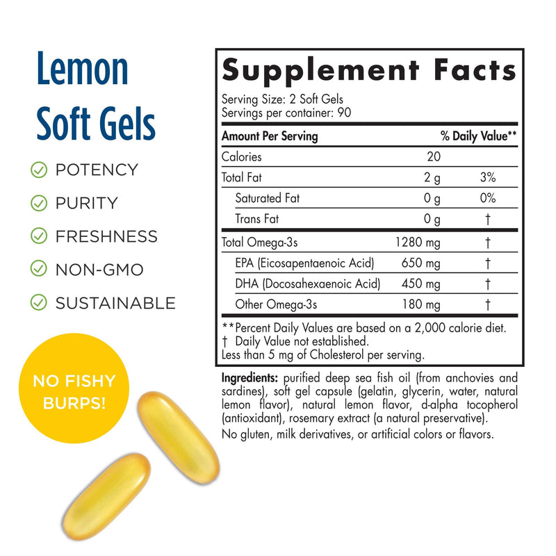 [Australia] - Nordic Naturals ProOmega, Lemon Flavor - 180 Soft Gels - 1280 mg Omega-3 - High-Potency Fish Oil with EPA & DHA - Promotes Brain, Eye, Heart, & Immune Health - Non-GMO - 90 Servings 180 Count (Pack of 1) 