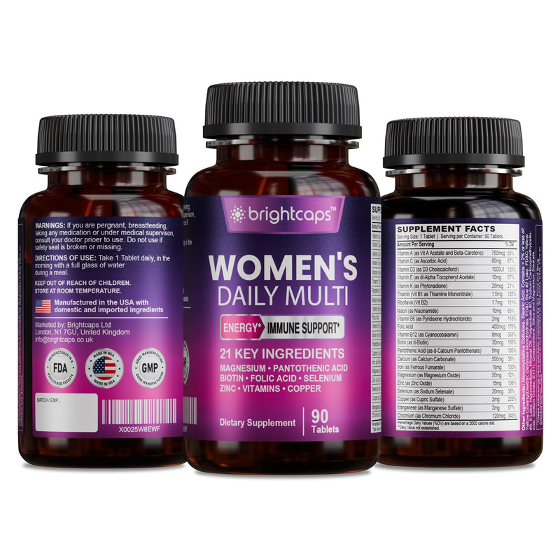 Women's Multivitamins and Minerals Enhanced with Folic Acid, Biotin, Pantothenic Acid, Zinc, Vitamin B12, Selenium - 21 Key Essential Ingredients Immune System & Health Support | 90 Tablets