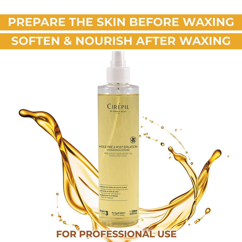 Cirepil - Pre & Post - Depilatory Oil - 250ml / 8.45 fl oz - Protects the Skin Before Waxing & Removes Wax Residue - Pre-Waxing & Post-Waxing 8.45 Fl Oz (Pack of 1)