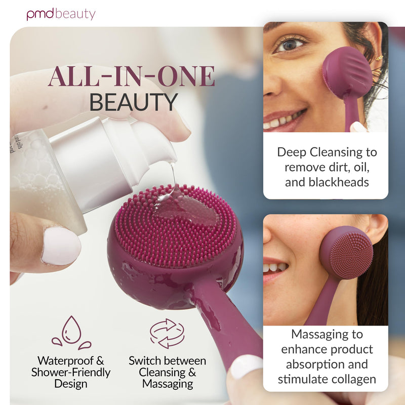 PMD Clean - Smart Facial Cleansing Device with Silicone Brush & Anti-Aging Massager Berry
