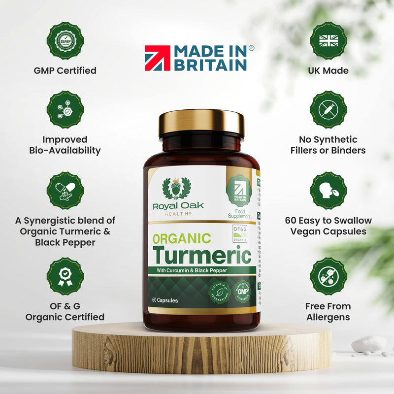 Organic Turmeric and Black Pepper Capsules with 95% Curcumin, tumeric Supplements high Strength, Certified Organic by Soil Association, 60 Vegan Capsules 60 Count (Pack of 1)
