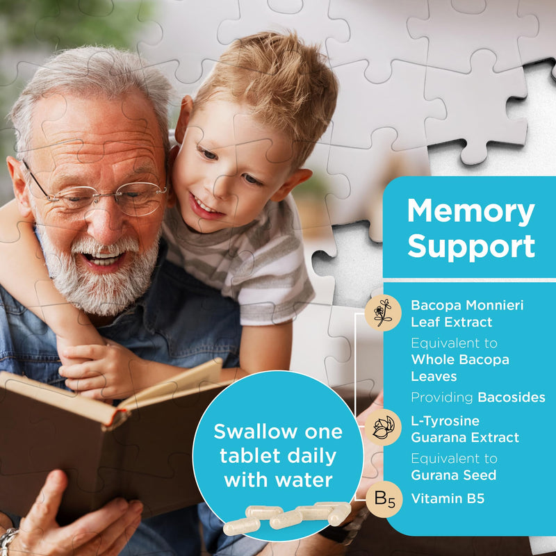 Healthspan Memory Support (60 Capsules) | Supports Your Concentration, Memory and Cognitive Health | Biotin and Zinc | Bacopa Monnieri Extract and Guarana for Alertness | Vegan