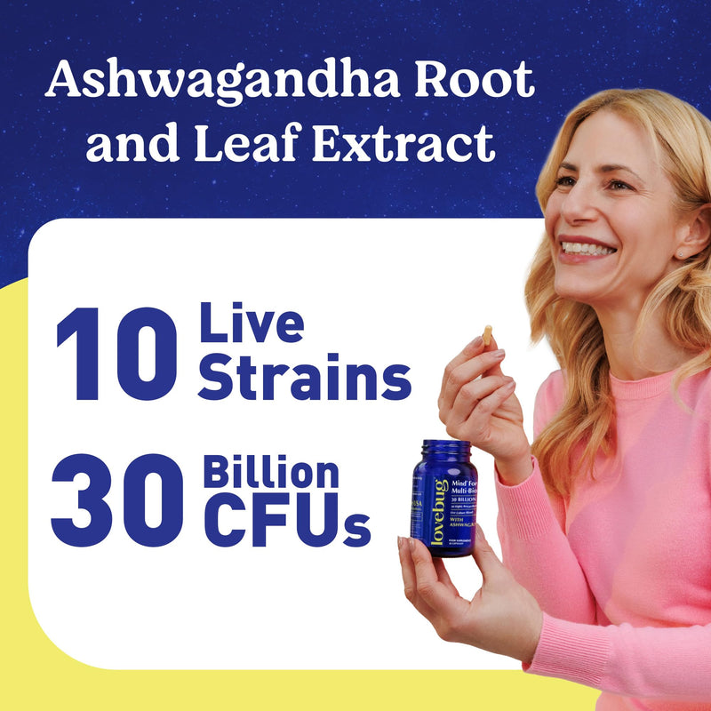 Lovebug Mind Formula Multi-Biotics 10 Clinically Studied Strains & Patented Organic Ashwagandha 30 Count
