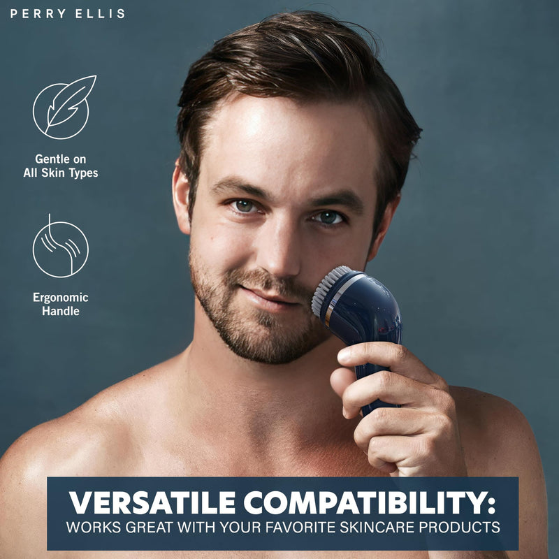 [Australia] - Perry Ellis 4-in-1 Cordless Massage and Cleansing Set with 4 Brush Heads, Exfoliating Face Scrubber with Massager, Rotating Scrub Brush, Facial Skincare Products, Carrying Case for Travel Included 