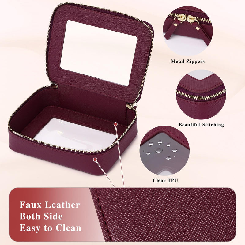 Clear Makeup Bag Set (Burgundy, L+M+MINI) | 3 Piece, Travel Case for Cosmetics and Toiletries, Women's Makeup Organizer, Car Essential, With Zipper B3/Burgundy