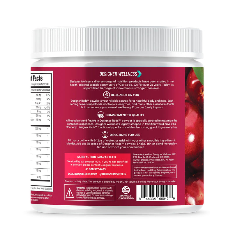 Designer Wellness, Cherry Berry, Designer Reds Superfood Powder, 30 Serving 6.7 Ounce (Pack of 1)