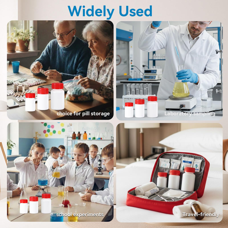 4 Pack 3.4 oz Empty Pill Bottles with Child-Proof Caps and Labels, 100 mL Wide-Mouth HDPE Plastic Containers for Vitamins, Capsules and Travel Storage Red 3.4 Ounce