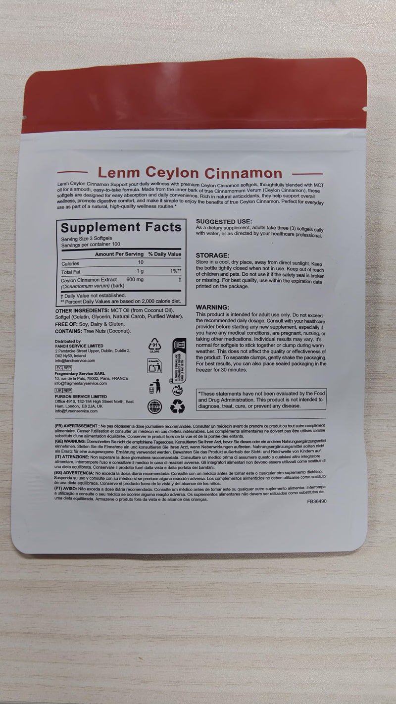 Ceylon Cinnamon Softgels with MCT Oil – 600mg Cinnamomum Verum Extract, Easily Absorbed Formula for Daily Wellness Support,300 Softgels, Non-GMO, Gluten Free Food Supplement 1 count (Pack of 300)