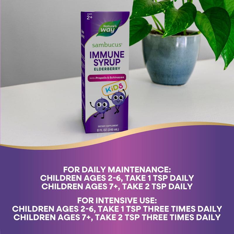 [Australia] - Nature's Way Sambucus Elderberry Immune Syrup for Kids Ages 2+, with Echinacea & Propolis, Daily Immune Support*, Vegetarian, Berry Flavored, 8 Fl Oz (Packaging May Vary) 8 Fl Oz (Pack of 1) 