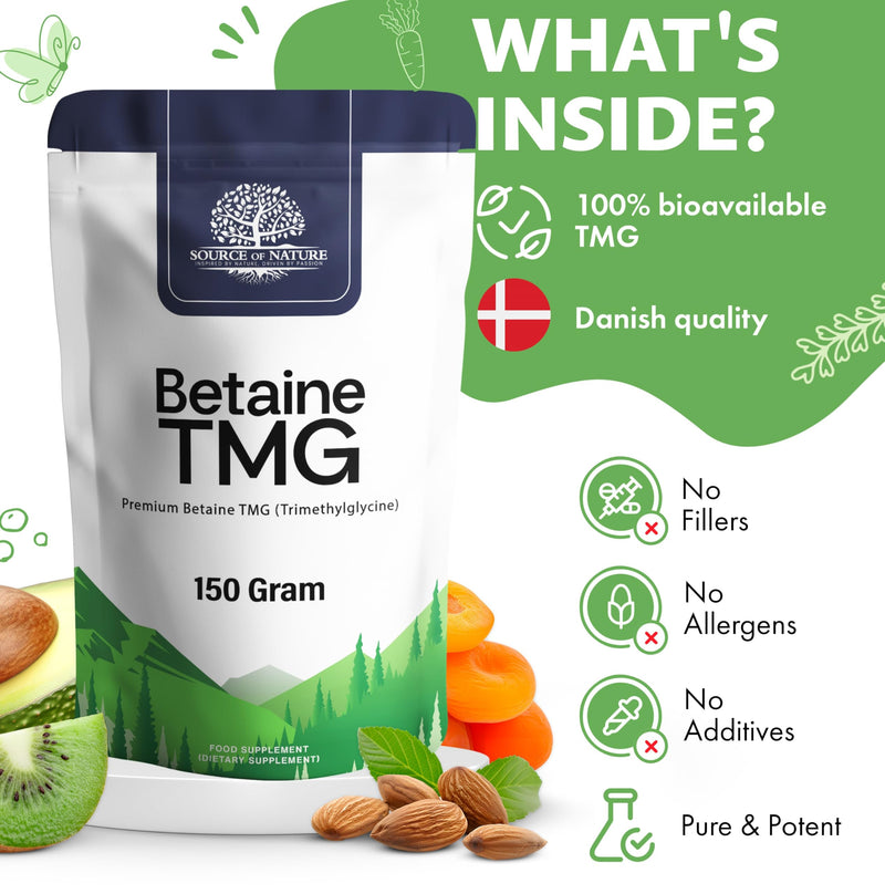 Source of Nature® | Betaine Anhydrous TMG Powder 150g | 100% Pure Trimethylglycine Supplement with Measuring Spoon | Vegan, Gluten-Free, No Additives