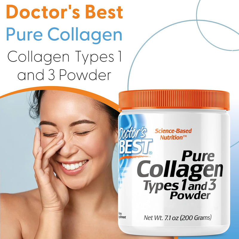 Doctor's Best, Pure Collagen Type 1 and 3 (Collagen Type 1 and 3), 200g Powder, Gluten Free, SOYA Free